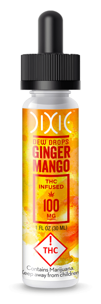 Ginger Mango THC Dew Drops with attractive label made by a professional label company from Denver.