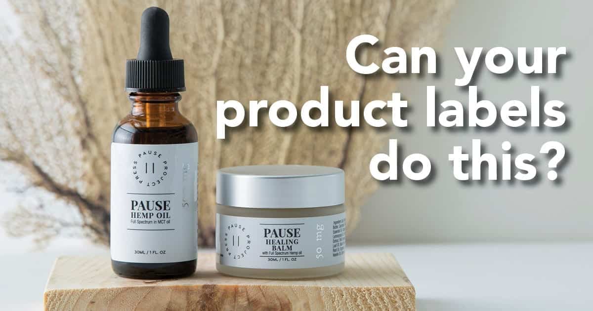 Pause Hemp Oil and Healing Balm presenting their quality labels manufactured by Columbine Label Company.