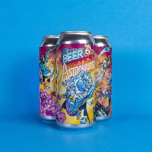 A set of three Beer Hates Astronauts cans with attractive labels created by Columbine Labels based on space superheroes.