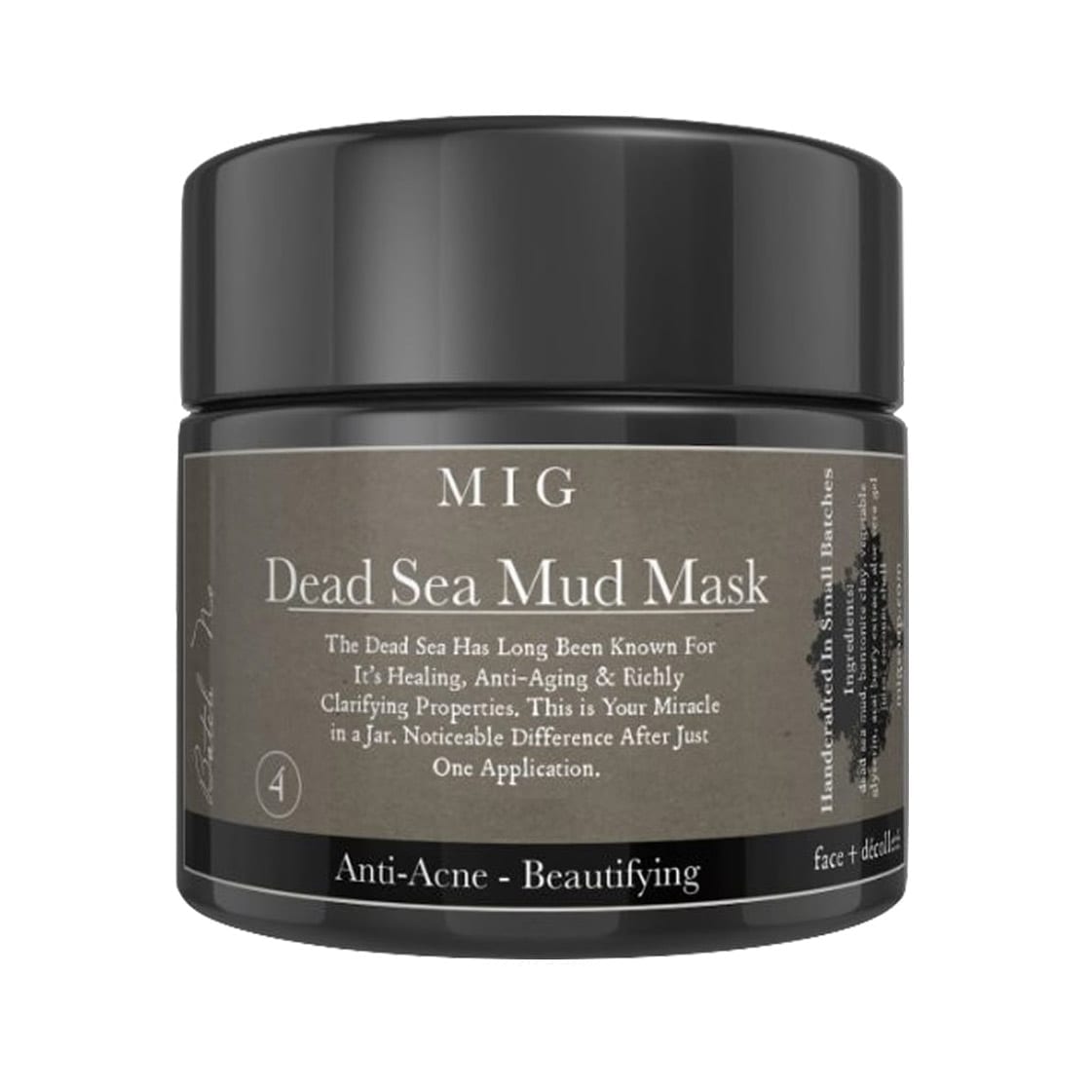 Black container of Dead Sea Mud Mask showcasing custom shrink sleeve labels.