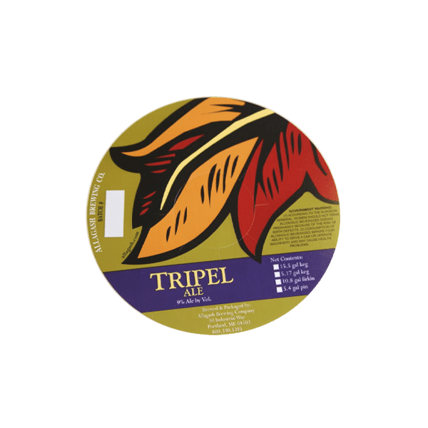 Tripel Ale beer keg collar printed by Columbine Label.
