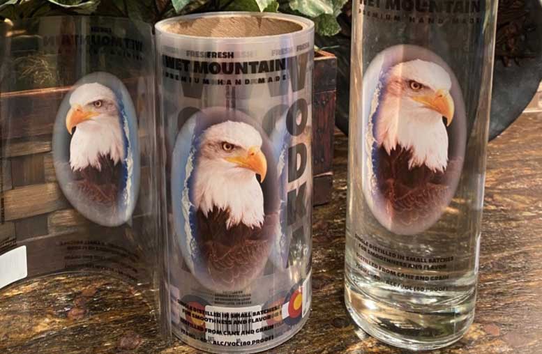 Columbine Label Company created professional vodka labels featuring a bald eagle in all his might.