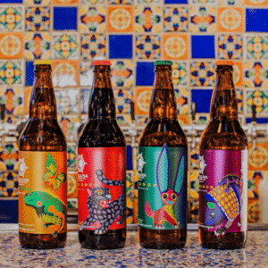 An eye-catching set of craft beer bottles featuring different animal-themed labels.