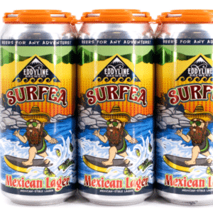 Three cans of Surfea Mexican Lager Beer from Eddyline Brewery.