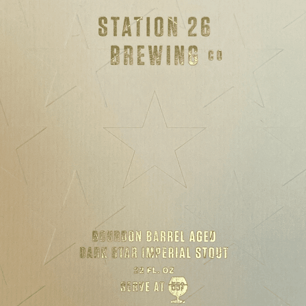 Station 26 Brewing label created by Columbine Label Company with an embossed hot stamp.