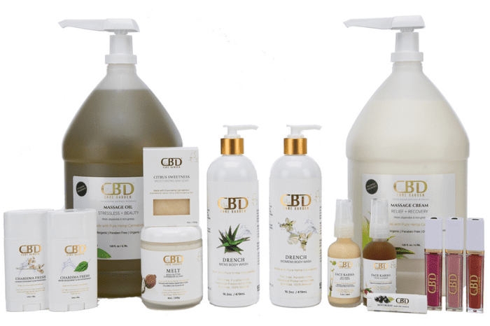 A selection of custom-labeled CBD cosmetic products.