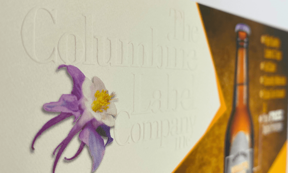 Columbine Label embossed logo close up